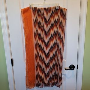 Scarf orange and multicolor Sheer Abstract 68 in x 38 in Colorful